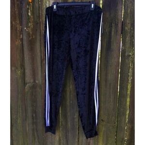 Black Velvet Joggers with White Stripes